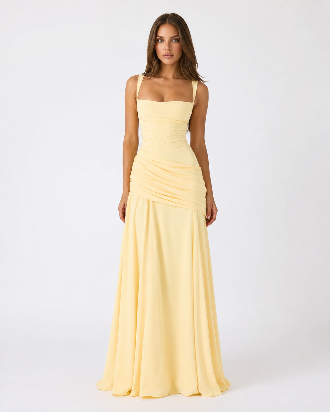 ENIE | Maxi Dress with Gathered Square Neckline