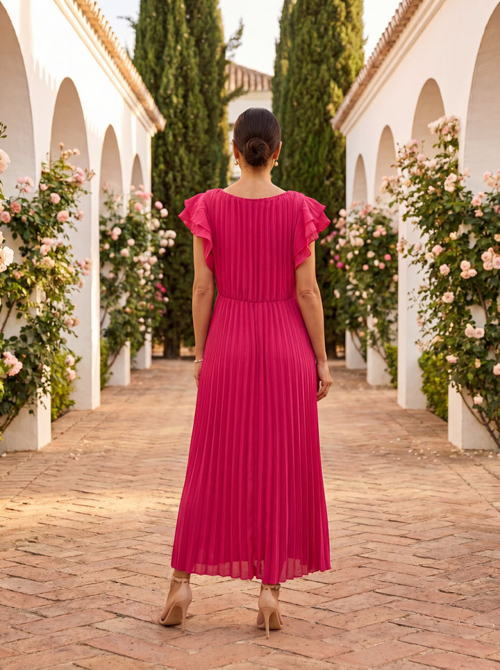 Rosa | Pleated Flutter Sleeve Midi Dress