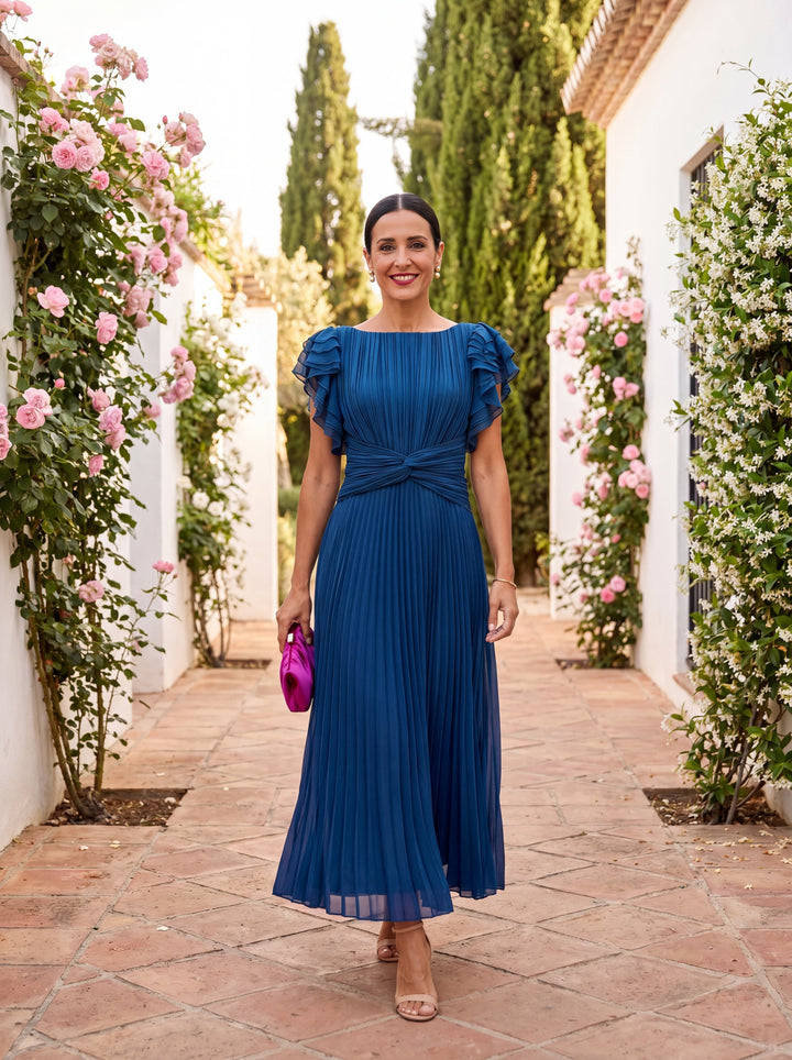 Rosa | Pleated Flutter Sleeve Midi Dress