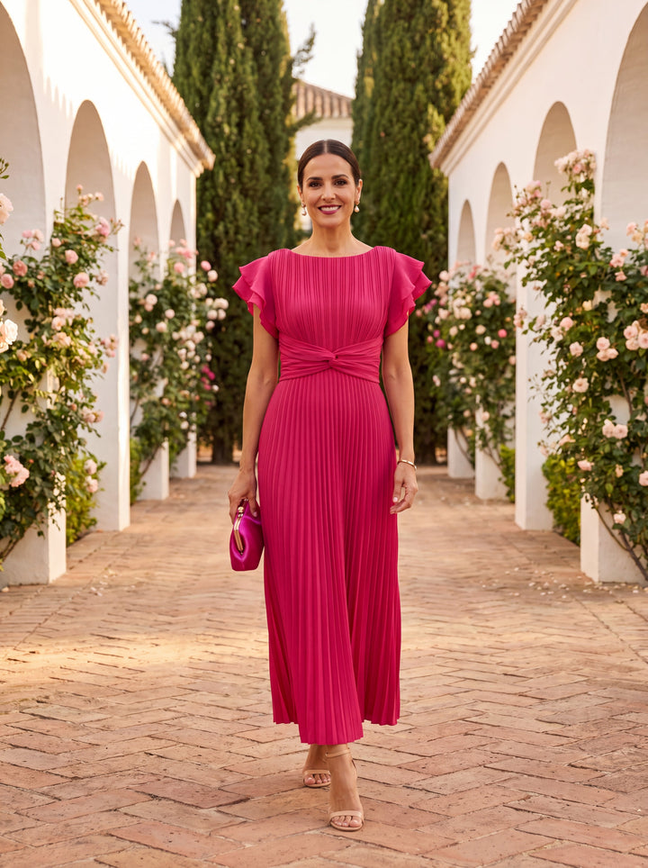 Rosa | Pleated Flutter Sleeve Midi Dress