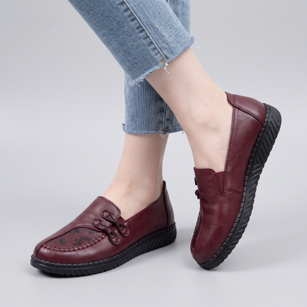 Andrea classic leather loafers in burgundy red, worn