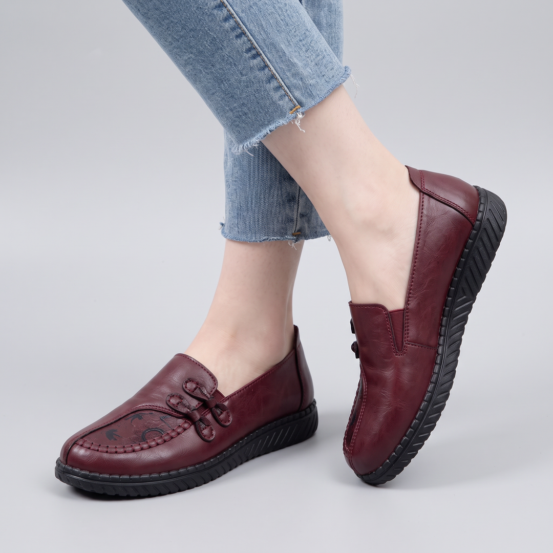 Andrea classic leather loafers in burgundy red, worn