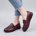 Andrea classic leather loafers in burgundy red, worn