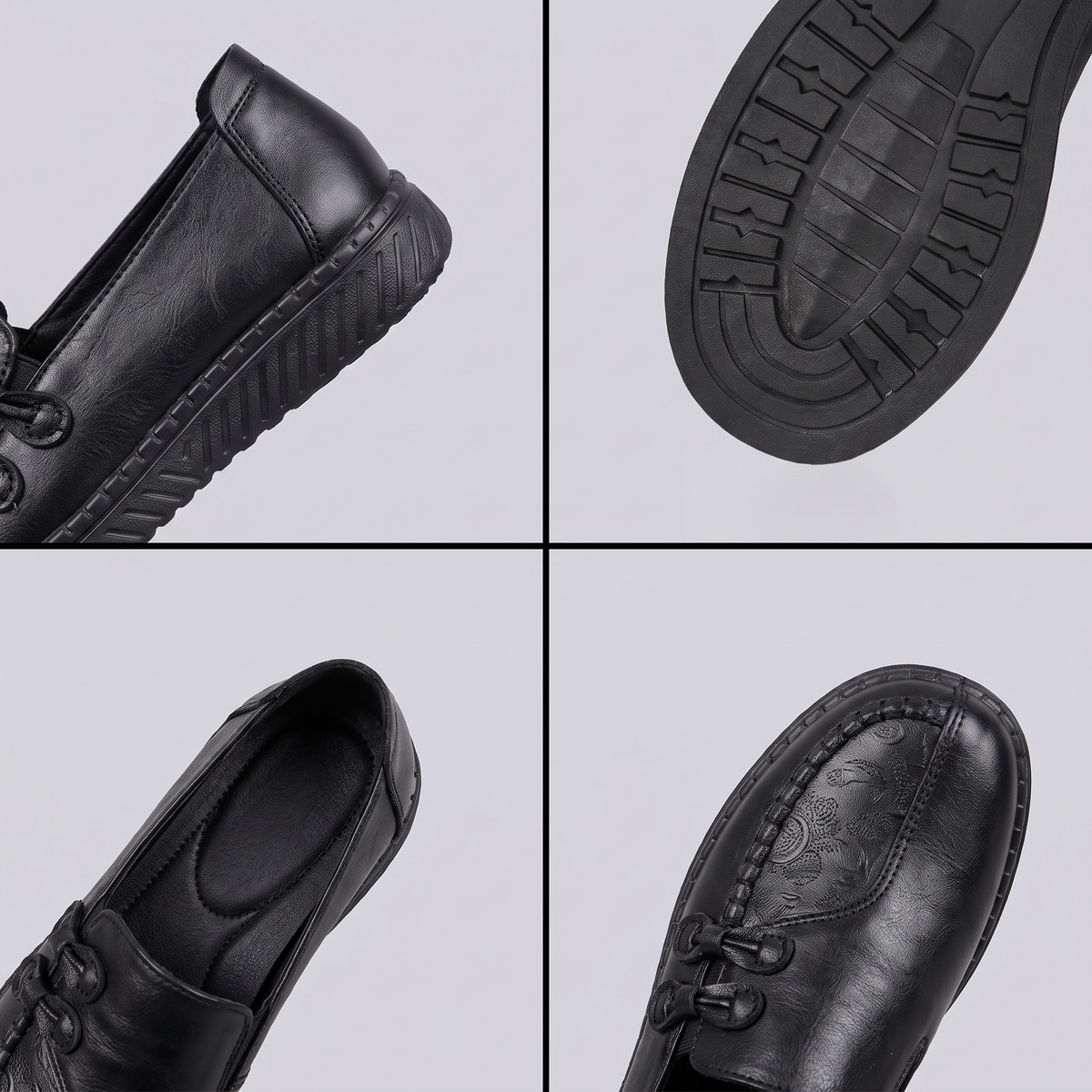 Andrea loafer details: heel, anti-slip outsole, cushioned insole and toe