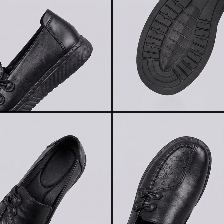 Andrea loafer details: heel, anti-slip outsole, cushioned insole and toe