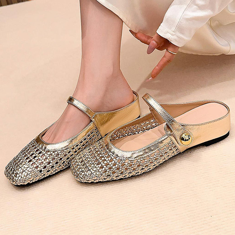 Kaye | Woven Square-Toe Mary Jane Mules
