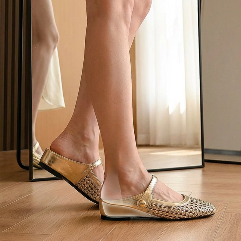 Kaye | Woven Square-Toe Mary Jane Mules