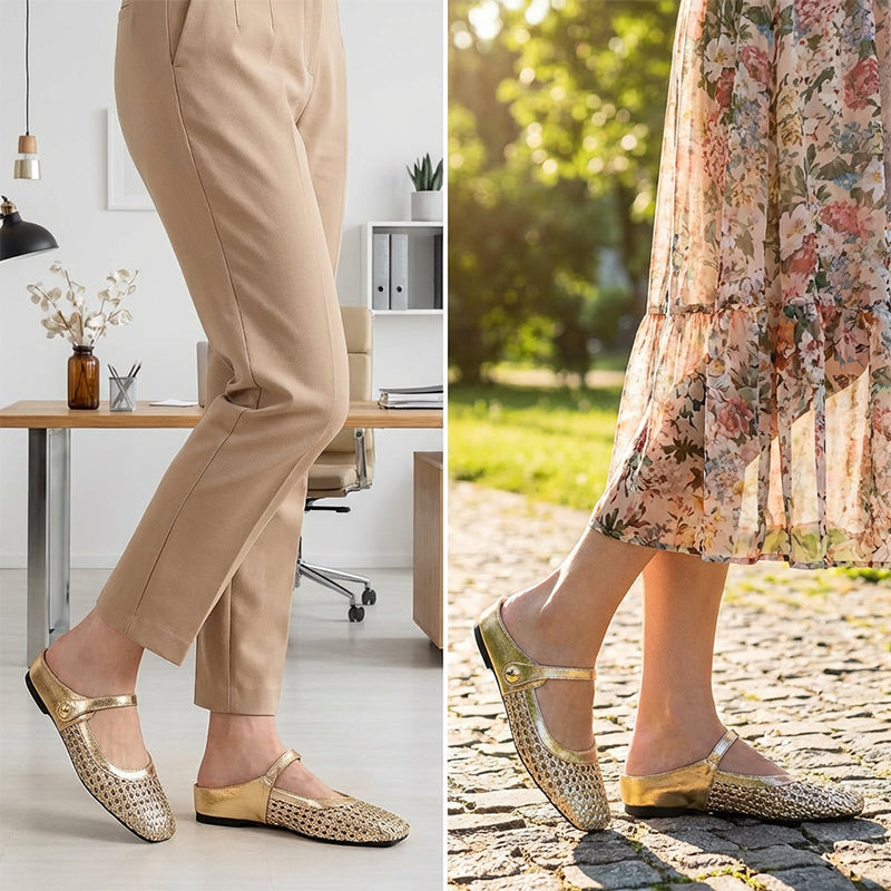 Kaye | Woven Square-Toe Mary Jane Mules
