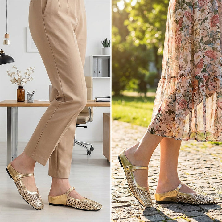 Kaye | Woven Square-Toe Mary Jane Mules