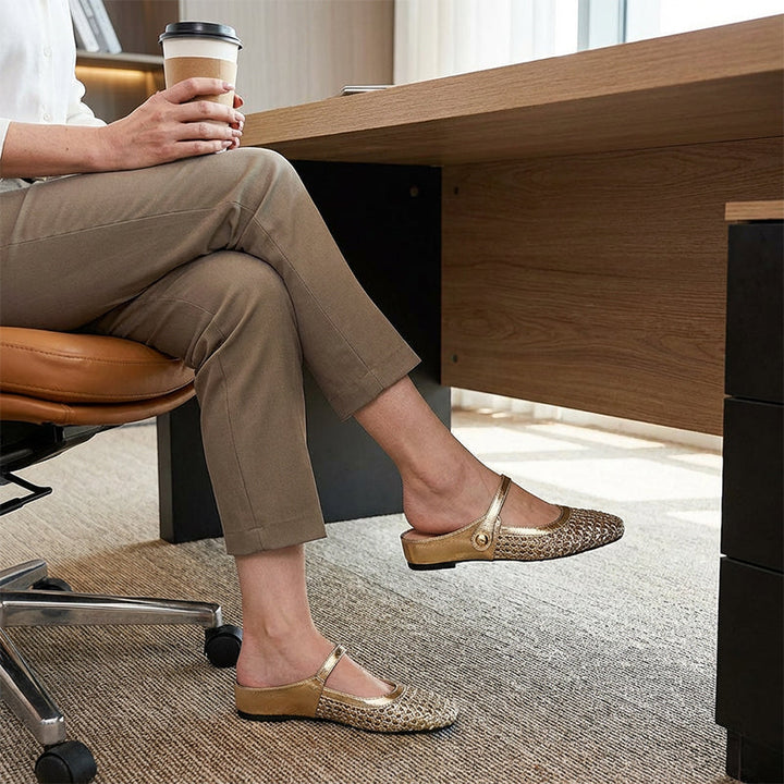 Kaye | Woven Square-Toe Mary Jane Mules