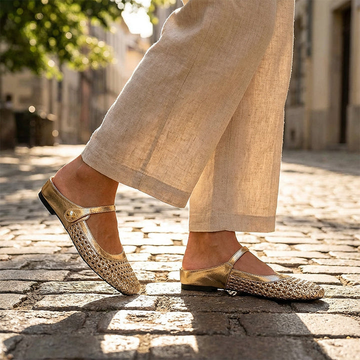 Kaye | Woven Square-Toe Mary Jane Mules