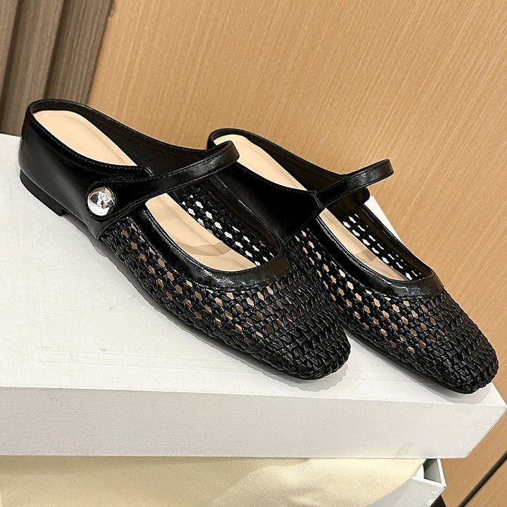 Kaye | Woven Square-Toe Mary Jane Mules