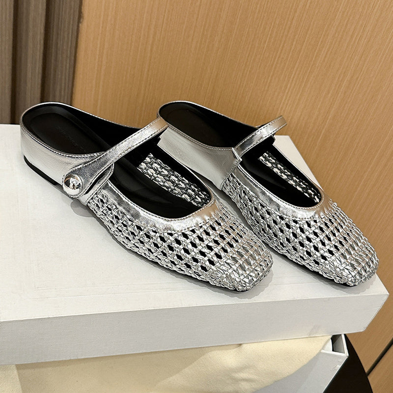 Kaye | Woven Square-Toe Mary Jane Mules