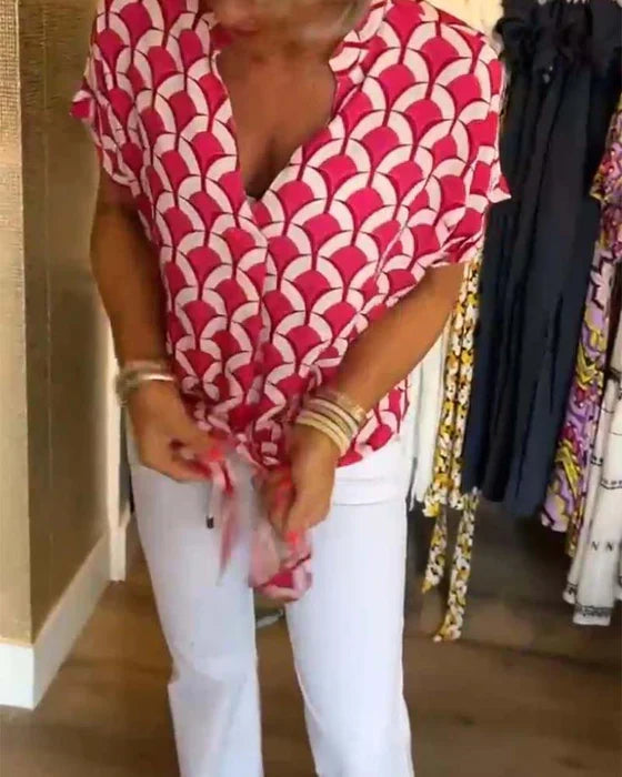 Marnie - Casual Printed V-Neck Top