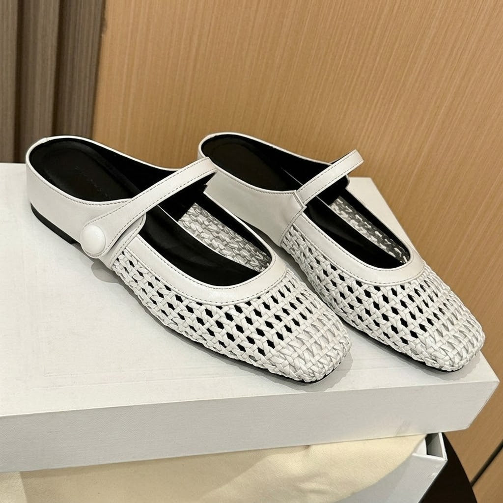 Kaye | Woven Square-Toe Mary Jane Mules